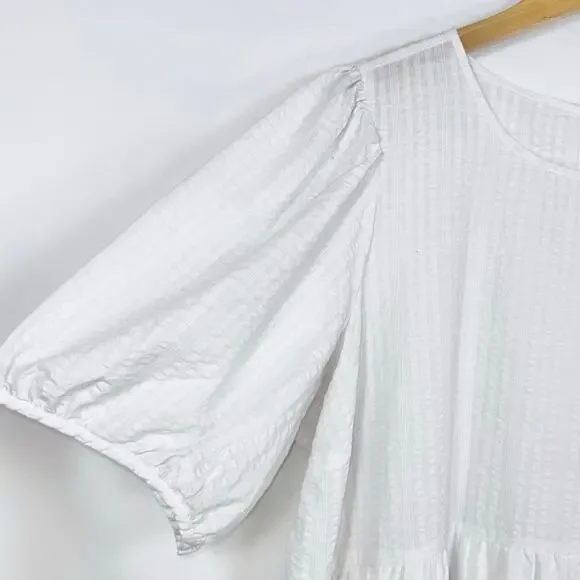 Old Navy Women's Tiered Puff Sleeve Midi Dress XXL White Pockets - Picture 6 of 16